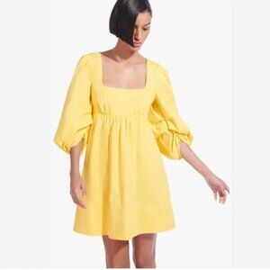 Staud Sophie Dress Yellow Poplin Square Neck 1/2 Sleeve Empire Waist Small